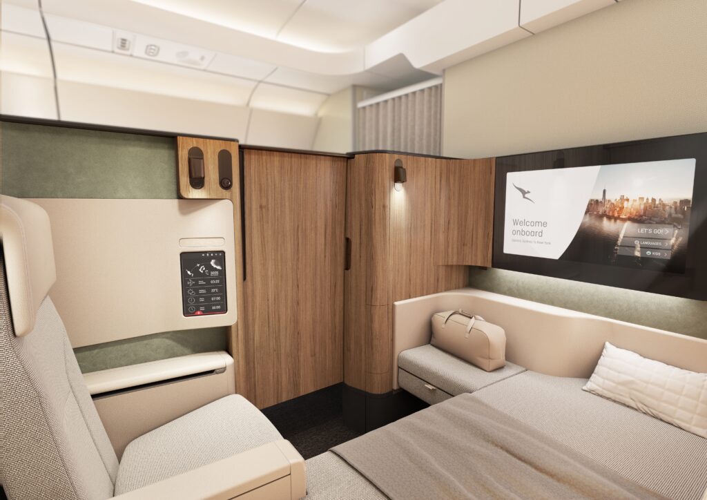 Qantas First Class render on board Airbus A350-1000