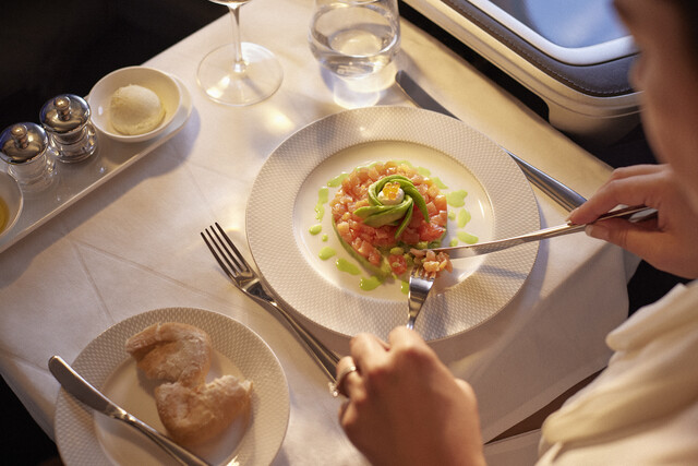 British Airways First Class dining on-board