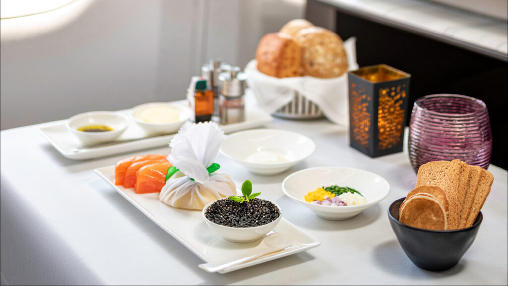 Caviar Service on Qatar Airways Qsuite